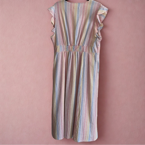 Marine Layer Camila Stripe XL Summer Dress Flutter Sleeve V-Neck Hemp Midi - Picture 2 of 6
